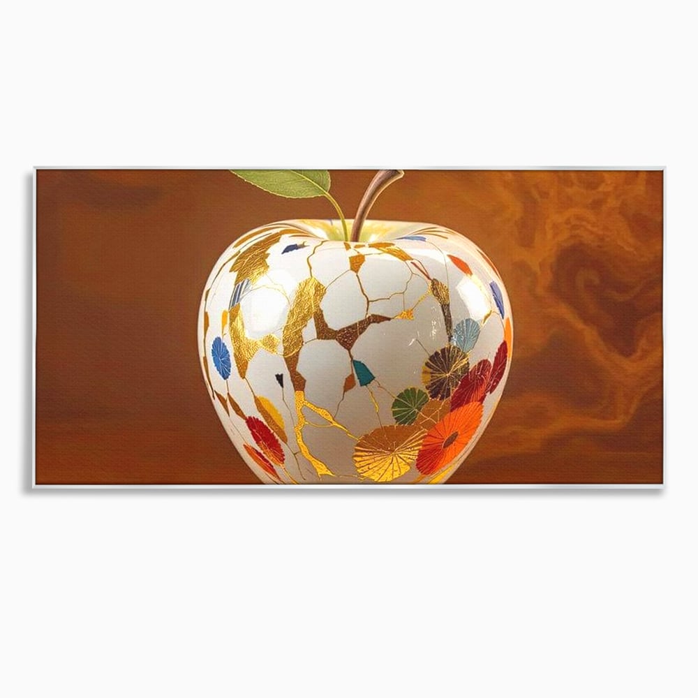 Tablou canvas cu tablou canvas cu mar alb si motive aurii, in rama de aluminiu argintiu